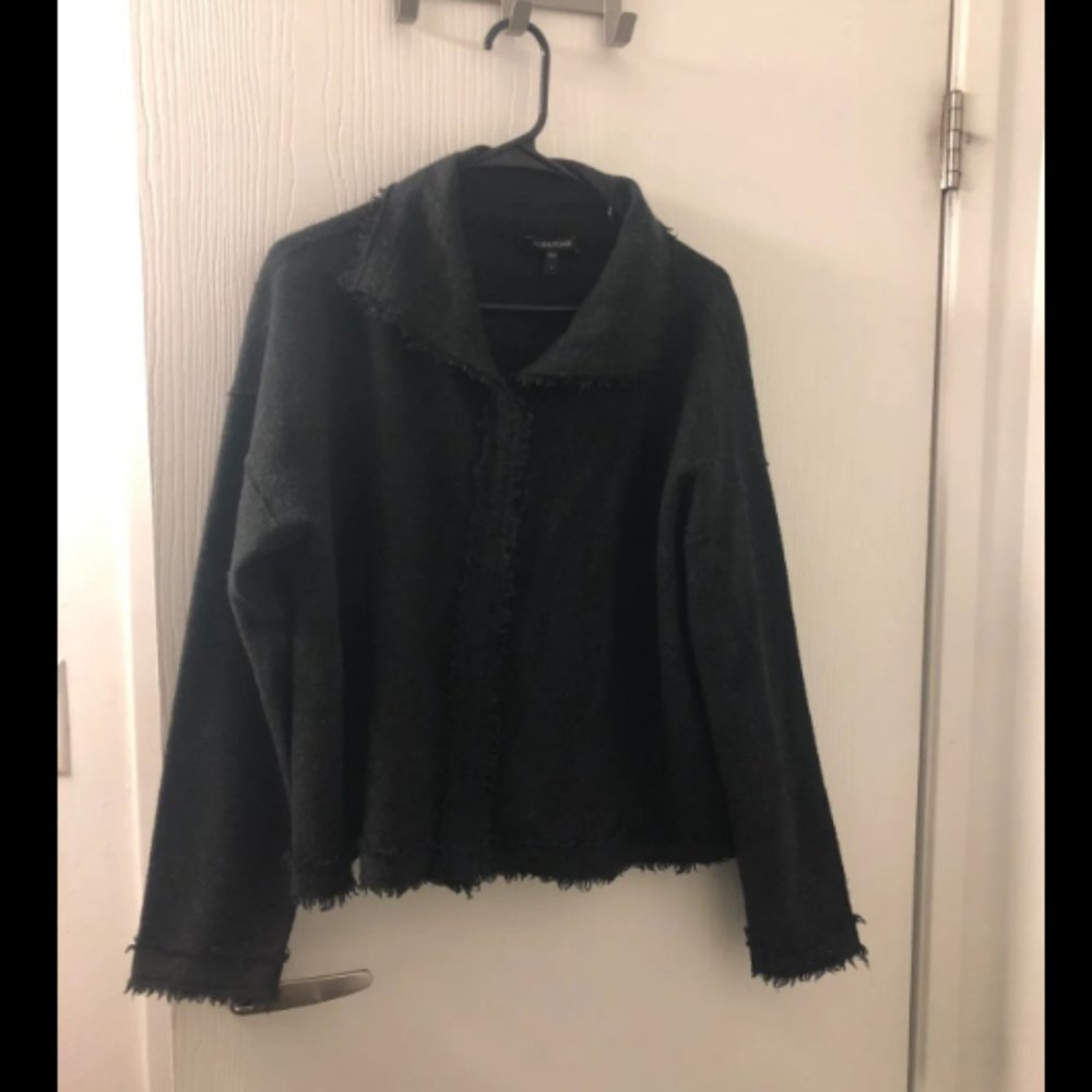 Eileen Fisher Wool Fringe Snap On Jacket Sz L